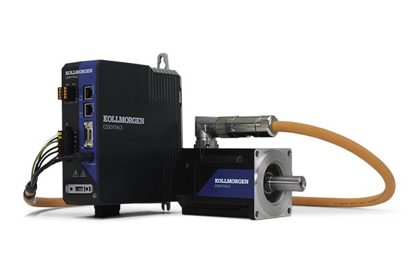 Sistema Kollmorgen Essentials: controlador, servo drive e servomotor com cabo único
